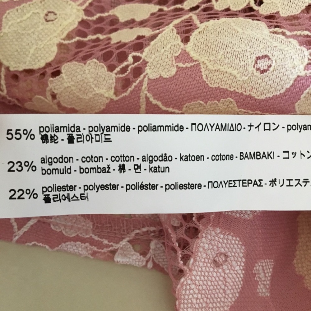 ZARA Blouse Pink Short Bell Sleeve Lace Crop Ribbed Round Neck Sheer Top… - Picture 13 of 15